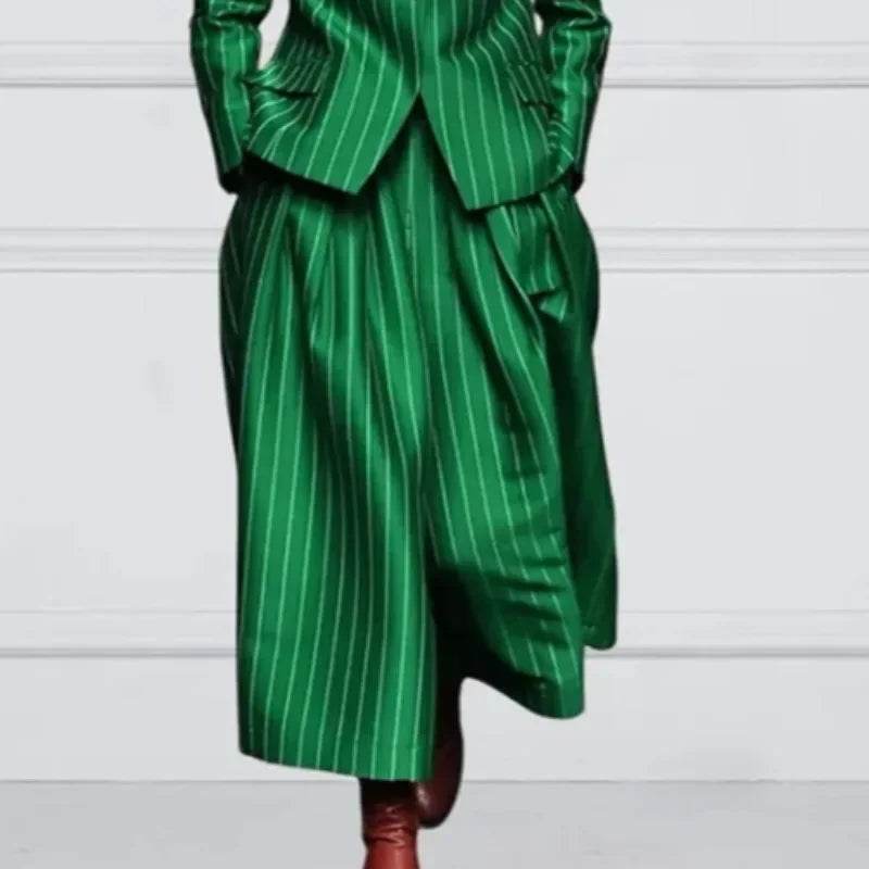 Beautyblue Women's Vintage Blazer Set - Striped Loose Wide Leg Trousers - Buy Center US