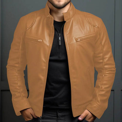 Donsignet Men's Biker Leather Jacket - Casual Stand-up Collar Design - Buy Center US