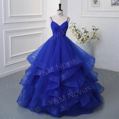 Y&M NOVIAS Navy Blue Quinceanera Dress - Ruffled V-Neck Gown - Buy Center US
