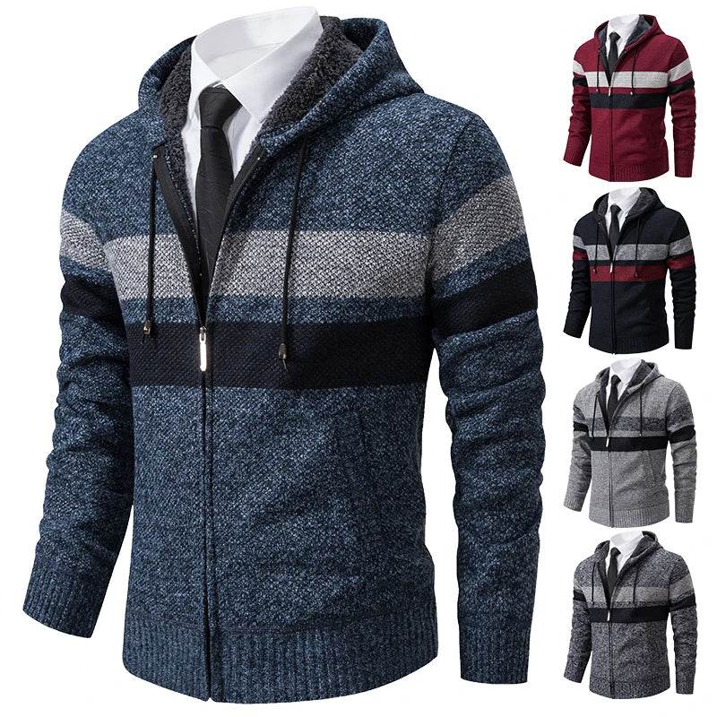 ENWEIGE Men's Hooded Sweater Coat - Warm Velvet Padded Knit Cardigan - Buy Center US