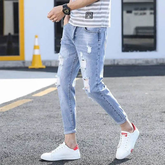 Summer Korean Luxury Casual Jeans for Men - Slim Fit Distressed Design - Buy Center US