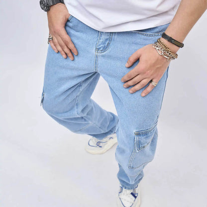 Wulend Men's Denim Straight Pants - Ankle Length, Loose Fit, High Street Style - Buy Center US