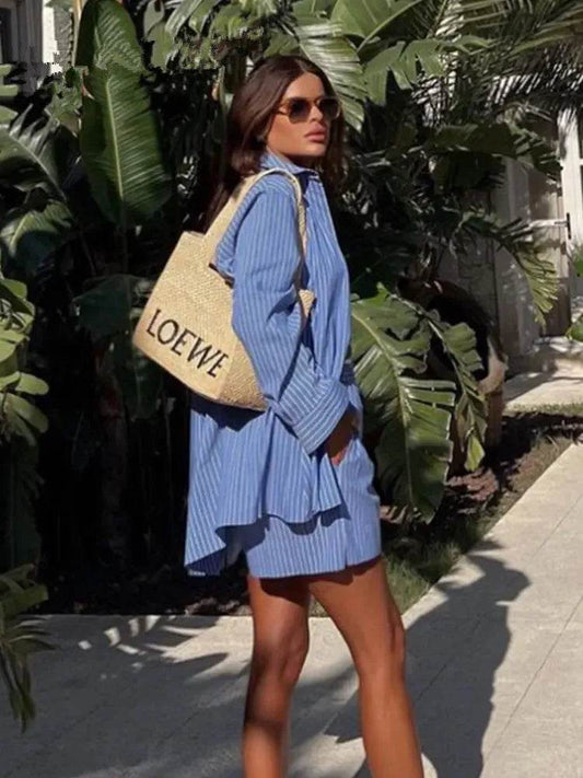 2024 Summer Casual Striped Shirt & High Waist Shorts Set for Women - Buy Center US