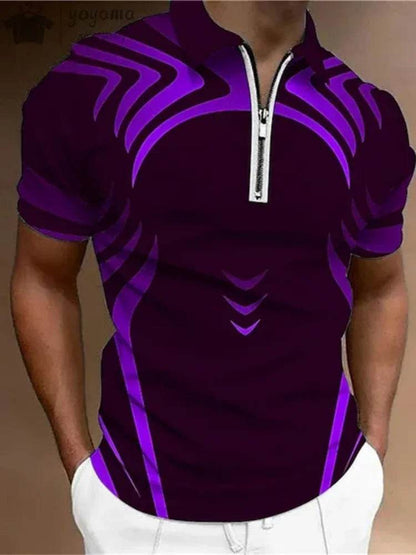 Men's Summer Zip Polo Shirt - Casual Short Sleeve Graphic T-Shirt - Buy Center US
