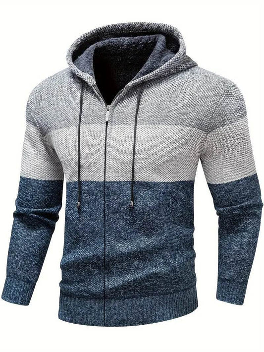 Men's Hooded Patchwork Cardigan - Comfortable Fall Zipper Sweater 3XL - Buy Center US