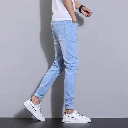 Sky Blue Slim Fit Denim Pants for Men - Classic Smart Casual Style - Buy Center US
