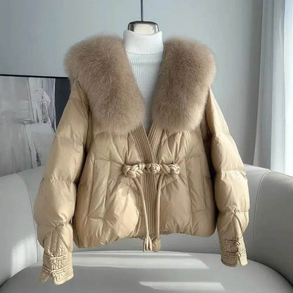 Women's Chinese Style Down Jacket - Thick Fur Collar, Warm Winter Coat - Buy Center US