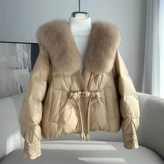 Women's Chinese Style Down Jacket - Thick Fur Collar, Warm Winter Coat - Buy Center US