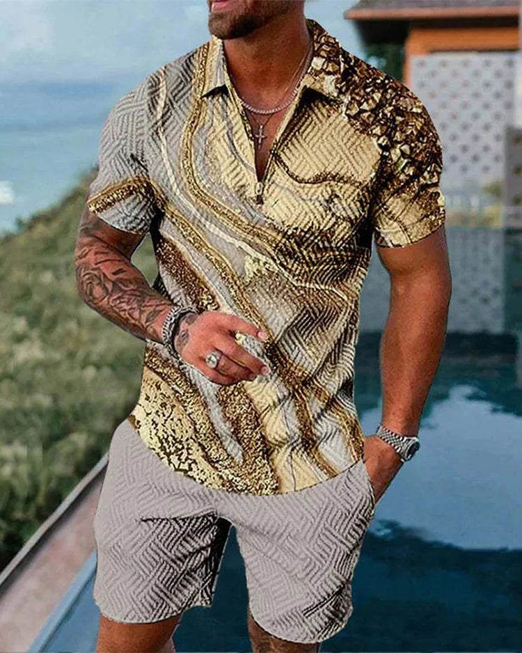 Men's Summer Colorful Tracksuit Set - Casual Zipper Polo Shirt & Shorts - Buy Center US