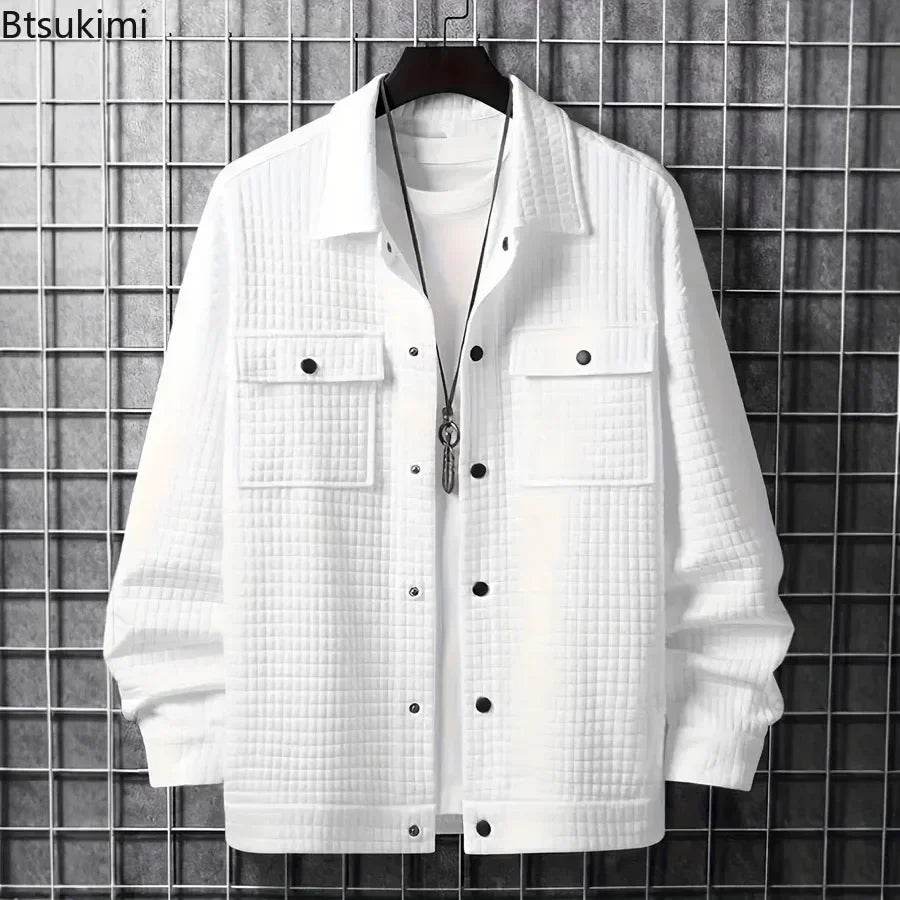 Men's Casual Solid Color Jacket - Turn-Down Collar, Long Sleeve Style - Buy Center US
