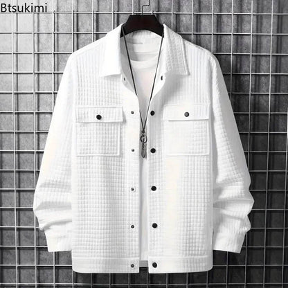 Men's Casual Solid Color Jacket - Turn-Down Collar, Long Sleeve Style - Buy Center US