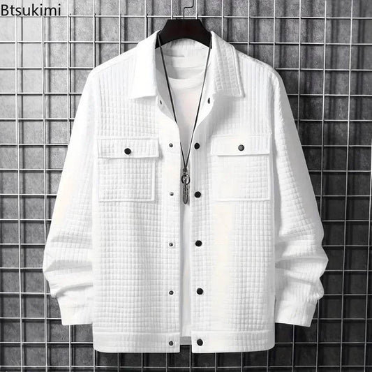 Men's Casual Solid Color Jacket - Turn-Down Collar, Long Sleeve Style - Buy Center US