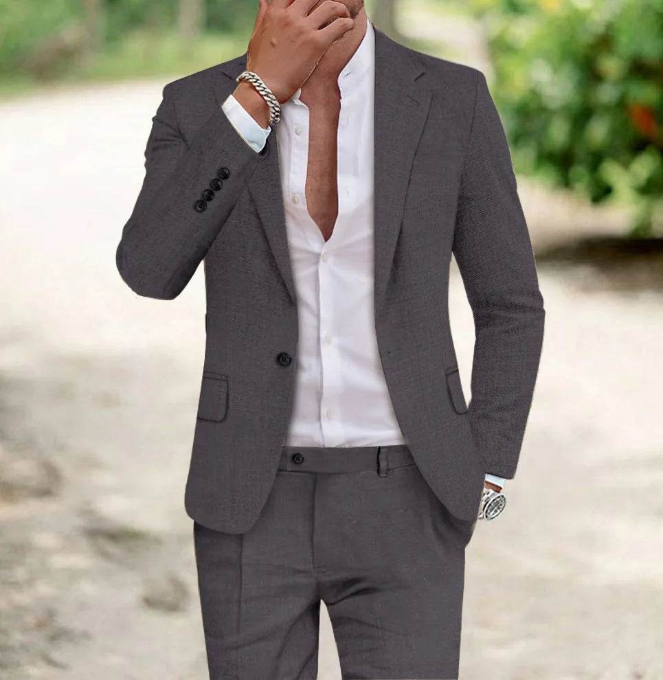 Zmbanpise Men's 2-Piece Linen Suit - Smart Casual Wedding Attire - Buy Center US