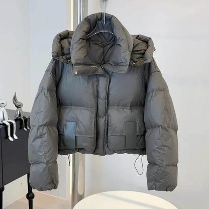 Stylish Women's Cropped White Duck Down Puffer Jacket - Winter 2024 - Buy Center US