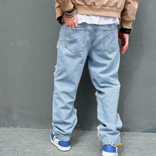 Hip Hop Men's Distressed Denim Jeans - Straight Pocket Trouser Style - Buy Center US