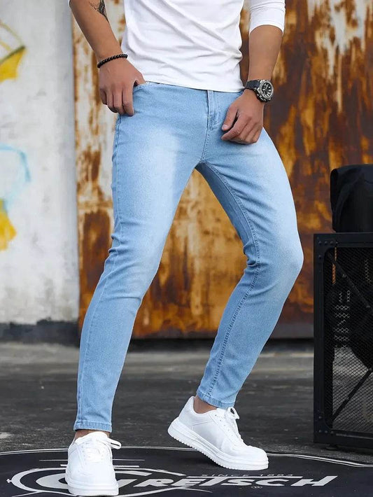 CHOLYL Slim Fit Zipper Jeans for Men - Retro Casual Denim Trousers - Buy Center US