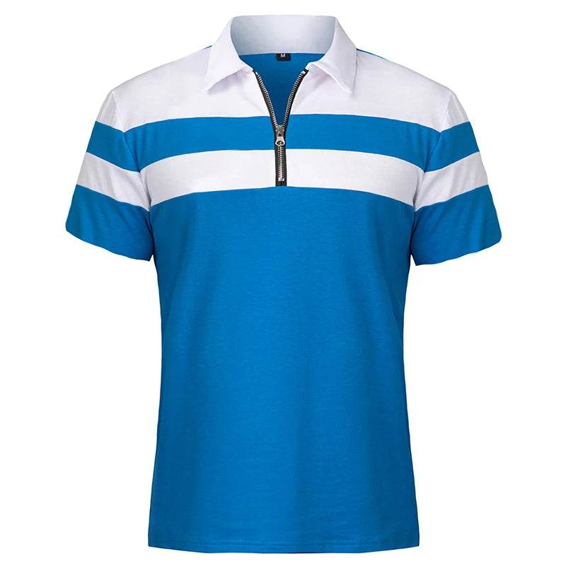 ReFire Gear Men's Casual Summer Polo - 1/4 Zip, Contrast Striped Style - Buy Center US