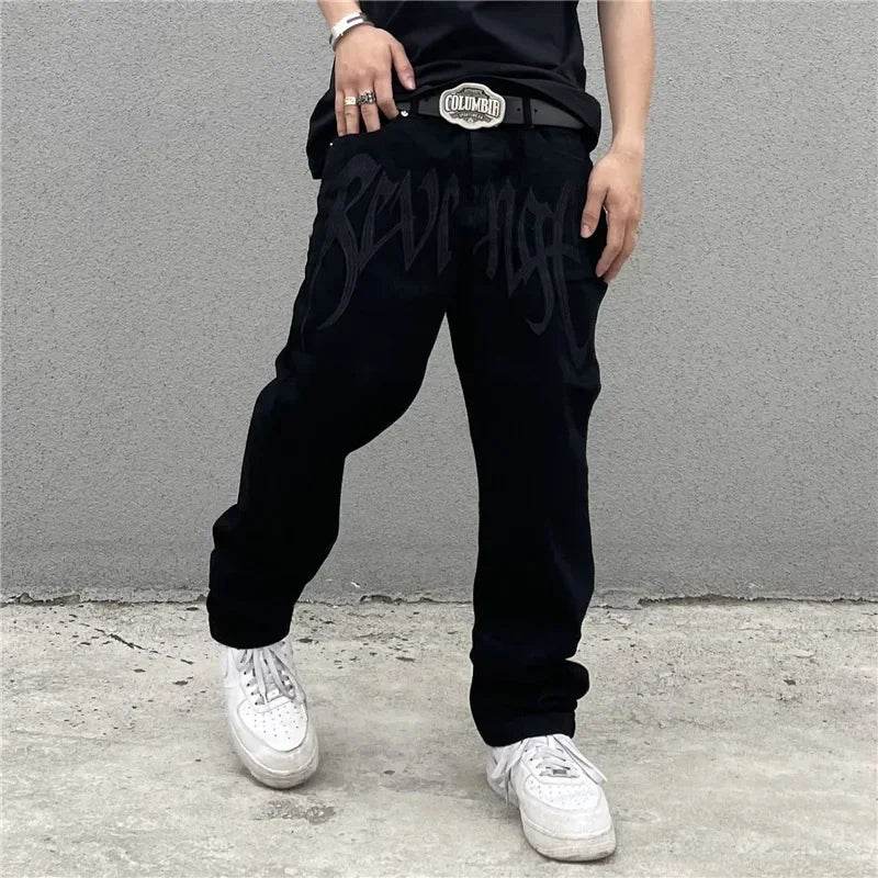 Black Baggy Straight Jeans for Men - Vintage Hip-Hop Style Denim - Buy Center US