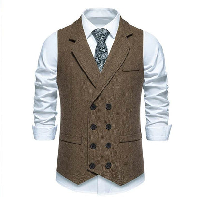 Men's Double Breasted Herringbone Vest - Casual Formal Suit Option - Buy Center US