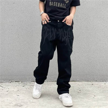 Black Baggy Straight Jeans for Men - Vintage Hip-Hop Style Denim - Buy Center US