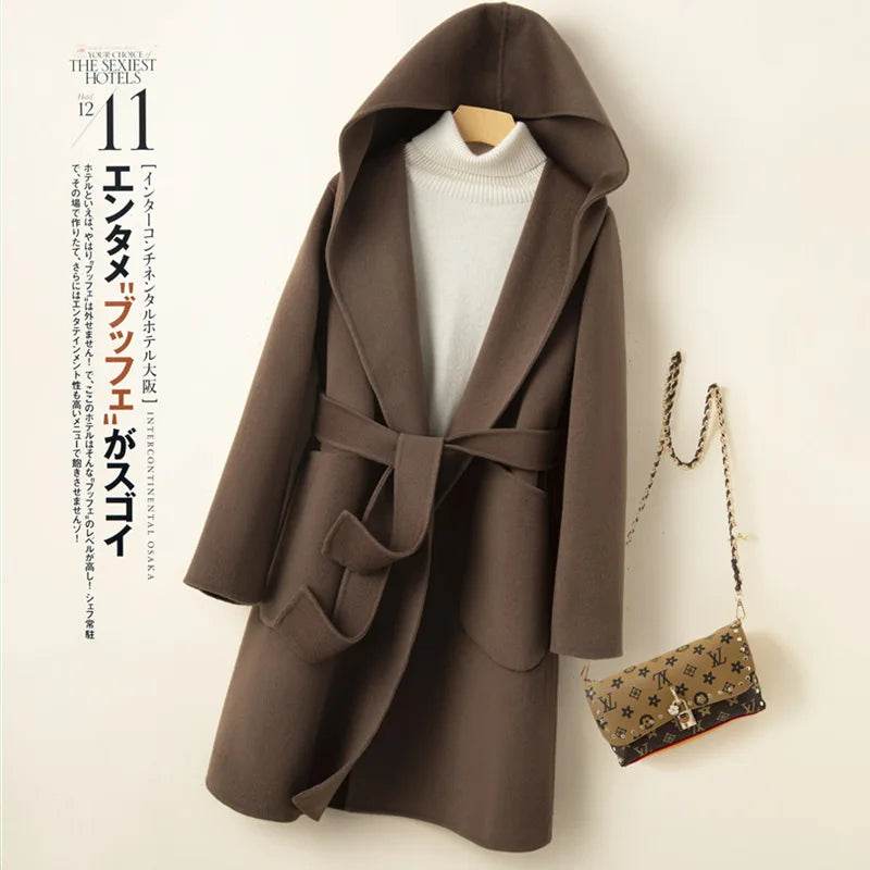 YUEYUAN Women’s Cashmere Hoodie Coat - Double-Sided Slimming Design - Buy Center US
