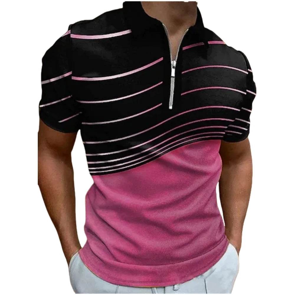 Men's Summer Zip Polo Shirt - Casual Short Sleeve Graphic T-Shirt - Buy Center US