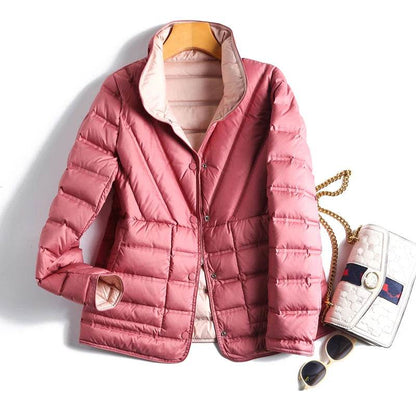 Women's Double Sided Puffer Jacket - 90% White Duck Down Warmth - Buy Center US