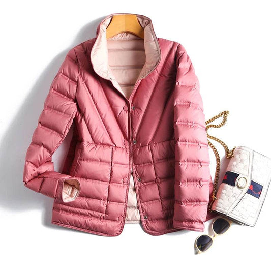 Women's Double Sided Puffer Jacket - 90% White Duck Down Warmth - Buy Center US
