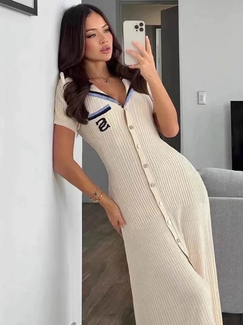2024 Summer Elegant Slim Knitted Dress - Women's Casual Vintage Style - Buy Center US