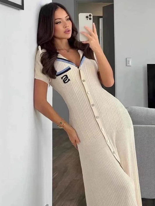 2024 Summer Elegant Slim Knitted Dress - Women's Casual Vintage Style - Buy Center US