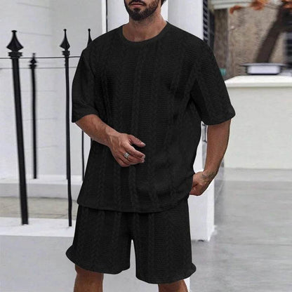 Men’s Casual Tracksuit Set - Solid Color Pullover T-Shirt & Shorts - Buy Center US