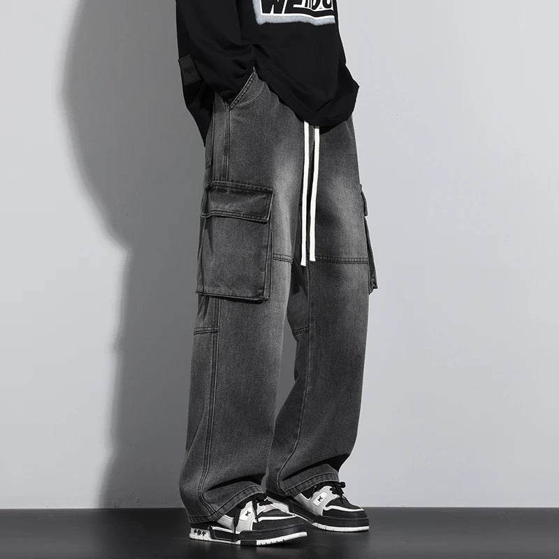 Men’s Wide Leg Jeans - Streetwear Cargo Pants with Big Pockets - Buy Center US
