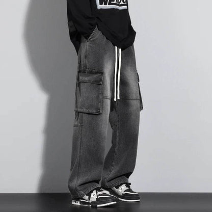 Men’s Wide Leg Jeans - Streetwear Cargo Pants with Big Pockets - Buy Center US