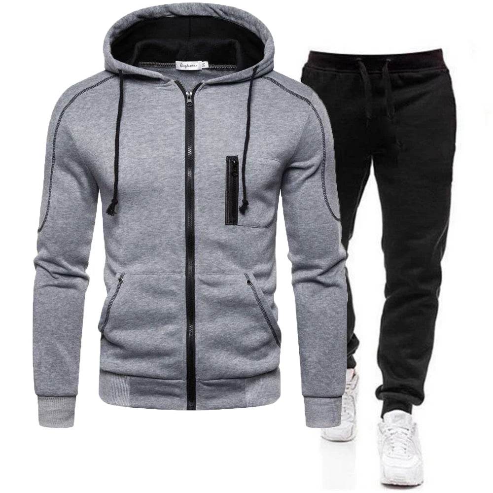 Stylish Zipper Hooded Tracksuit for Men - Casual Fitness Jogging Set - Buy Center US