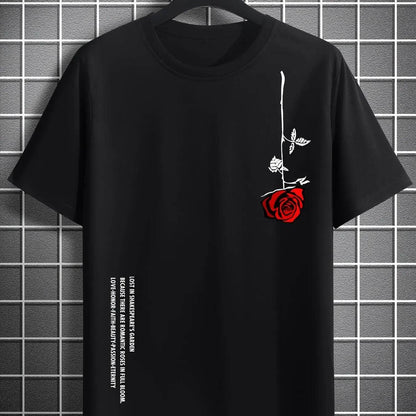 GUILAN Men's Casual Rose Print T-Shirt - 100% Cotton, Slim Fit Style - Buy Center US