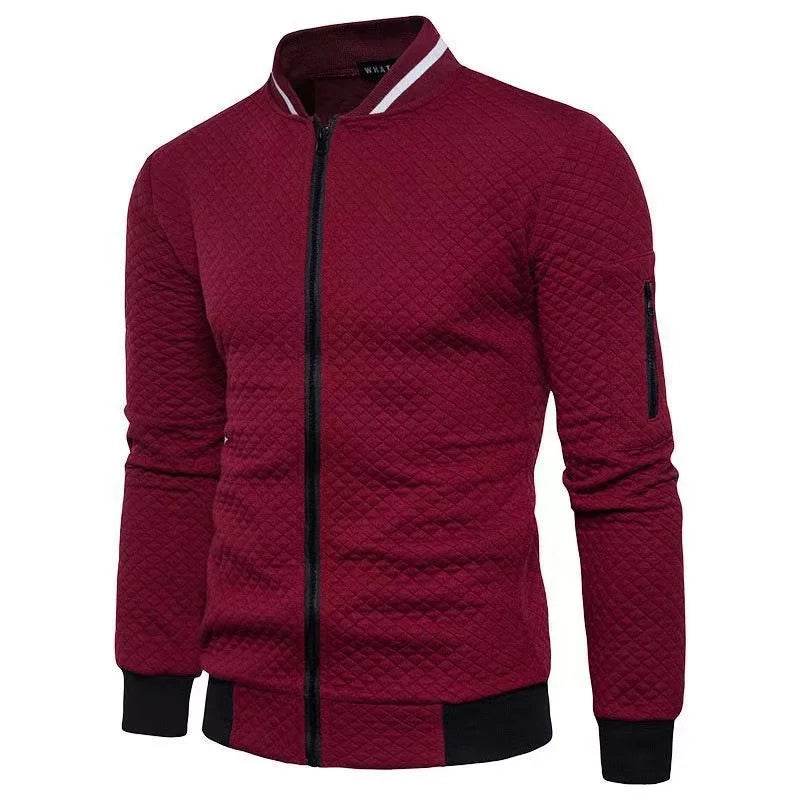 Men's Slim Fit Zipper Casual Jacket - Diamond Grid Pattern for Fall/Winter - Buy Center US