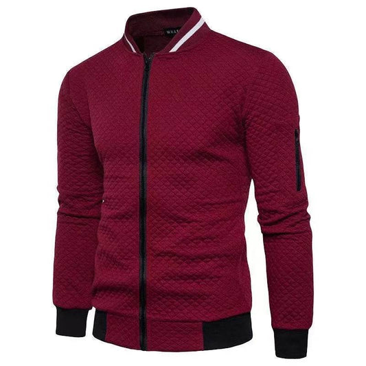 Men's Slim Fit Zipper Casual Jacket - Diamond Grid Pattern for Fall/Winter - Buy Center US