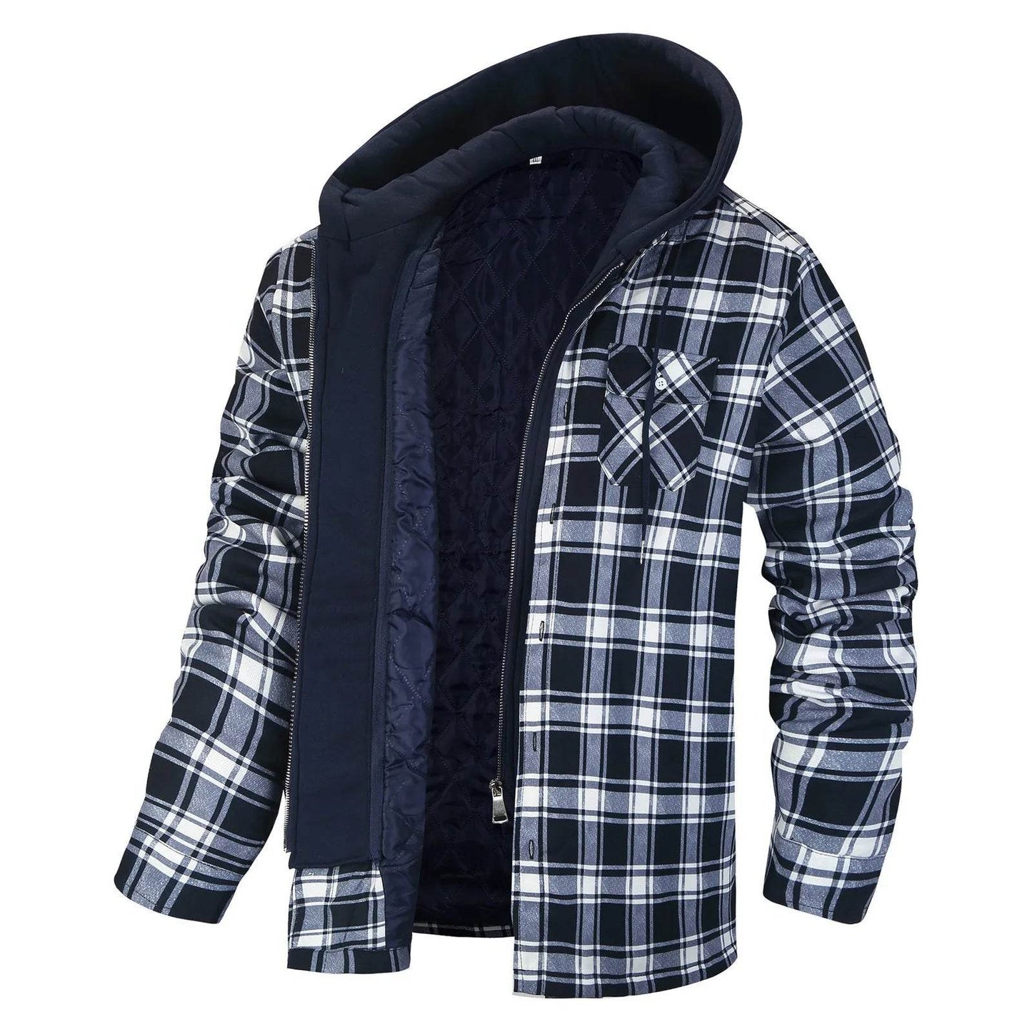 Men's Winter Flannel Cotton Shirt Jacket with Hood - Quilted & Warm - Buy Center US