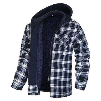 Men's Winter Flannel Cotton Shirt Jacket with Hood - Quilted & Warm - Buy Center US