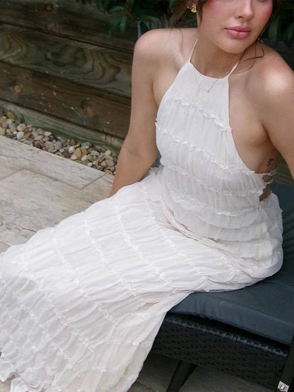 Elegant Pleated Halter Dress - Slim Backless Maxi for Women - Buy Center US