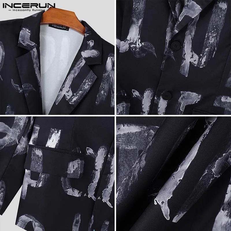 INCERUN Men's Casual Hand-Drawn Letter Design Blazer - Stylish Lapel Jacket - Buy Center US