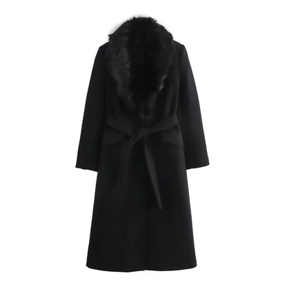 PB&Z Women's Warm Fur Collar Coat - Button and Pocket Details - Buy Center US