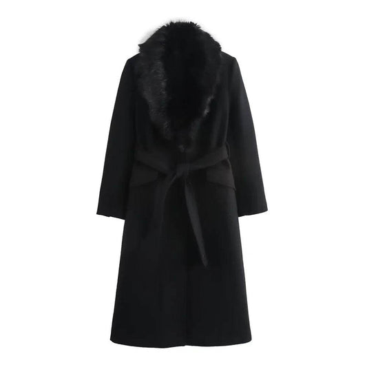 PB&Z Women's Warm Fur Collar Coat - Button and Pocket Details - Buy Center US