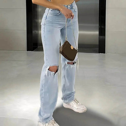 LEEYOVEE Women's Loose Knee-Piercing Jeans - Casual & Comfy Fit - Buy Center US