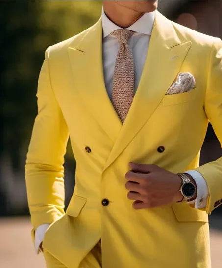 High Quality Brown Men's Suits - Double Breasted Slim Fit Blazer & Pants - Buy Center US