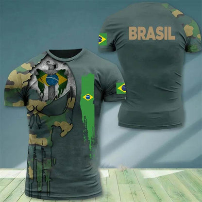 Brazil Flag 3D Print Men's T-Shirt - Casual Summer Oversized Tee - Buy Center US