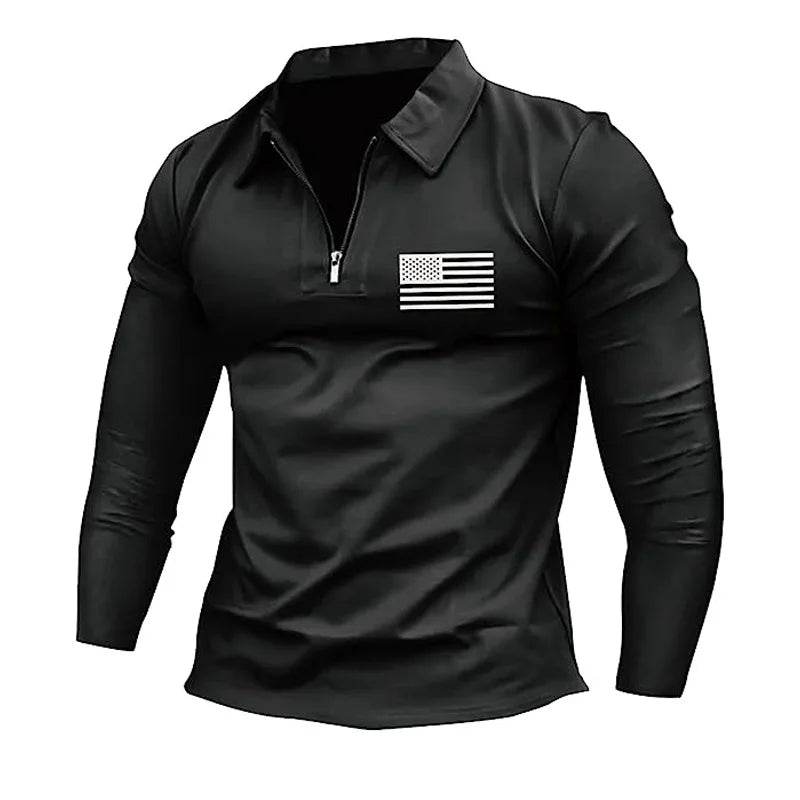 Men's Outdoor Sports Zip Polo T-Shirt - Long Sleeve Casual Wear - Buy Center US