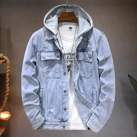 WQAFVG Men's Casual Denim Jacket - Light Blue, Detachable Hooded Design - Buy Center US