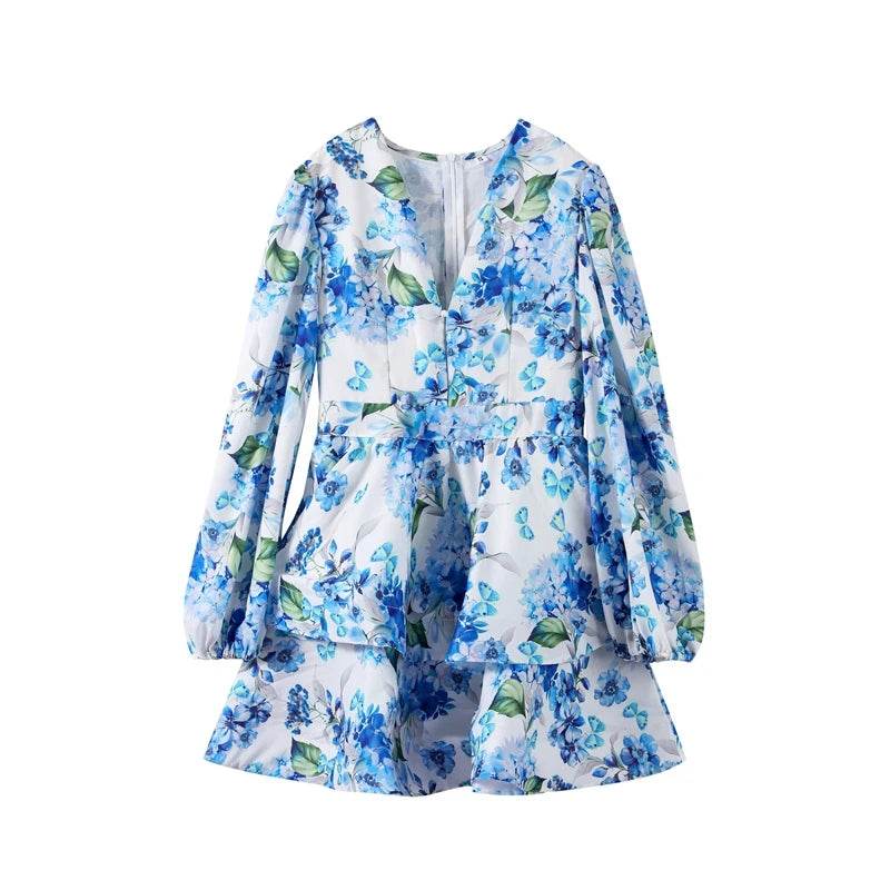 Elegant 3D Flower Print Mini Party Dress - Women's Lace Up A-Line - Buy Center US