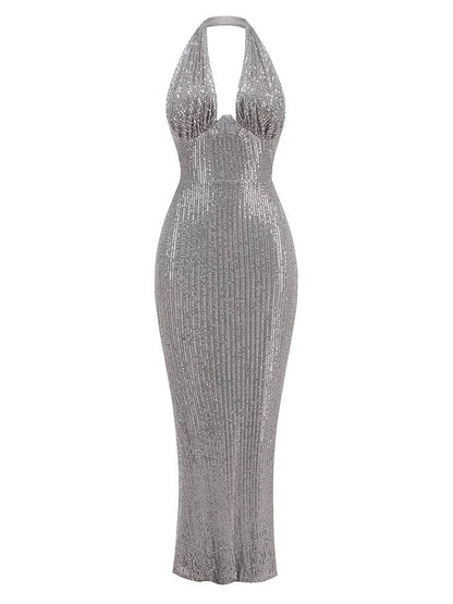 Green Maxi Dress for Women - Sexy V Neck Sleeveless Sequined Gown - Buy Center US